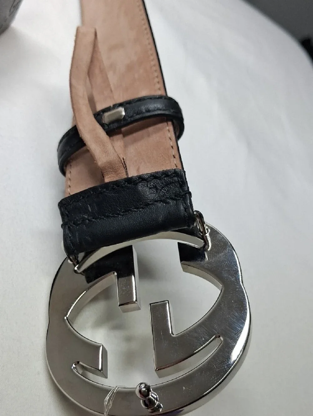 Gucci Black Leather Belt with Silver Interlocking GG Buckle